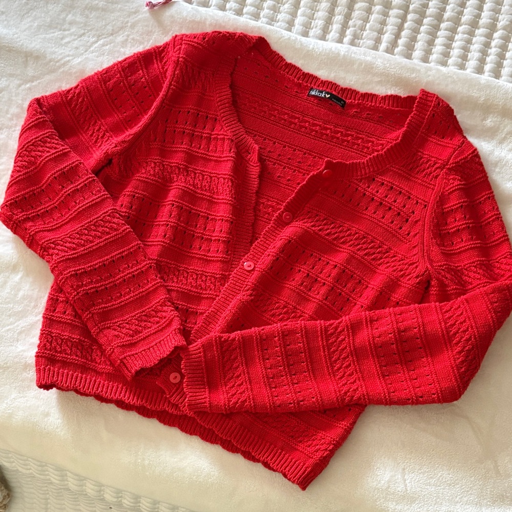 Vibrant Red Women's Cardigan Sweater